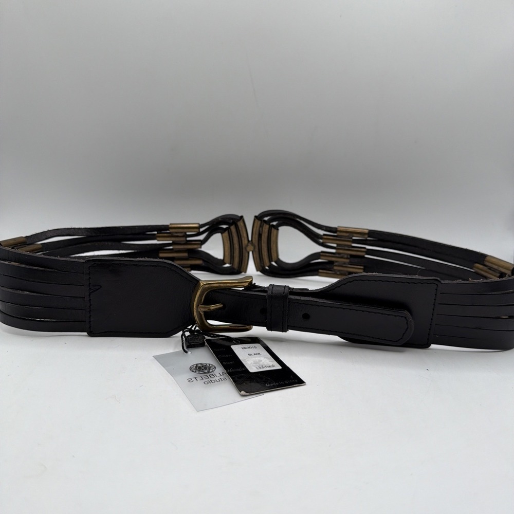 BALiBELTS Studio Black Genuine Leather Gold Metal  Accents Size Small